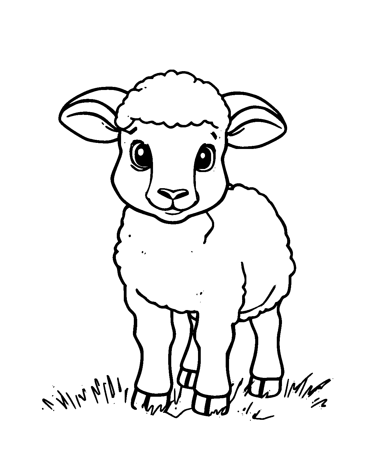 Line-art coloring page of Lamb, medium outlines, centered