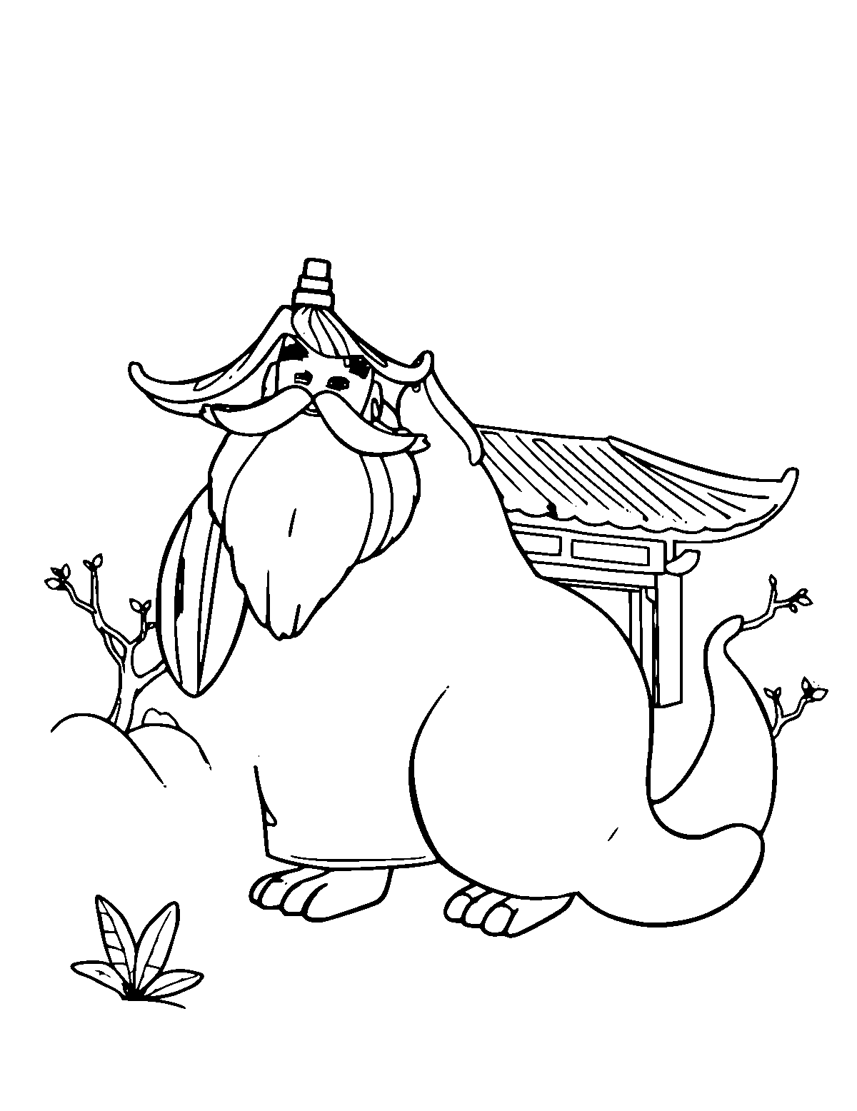 Line-art coloring page of Laozi, medium outlines, centered
