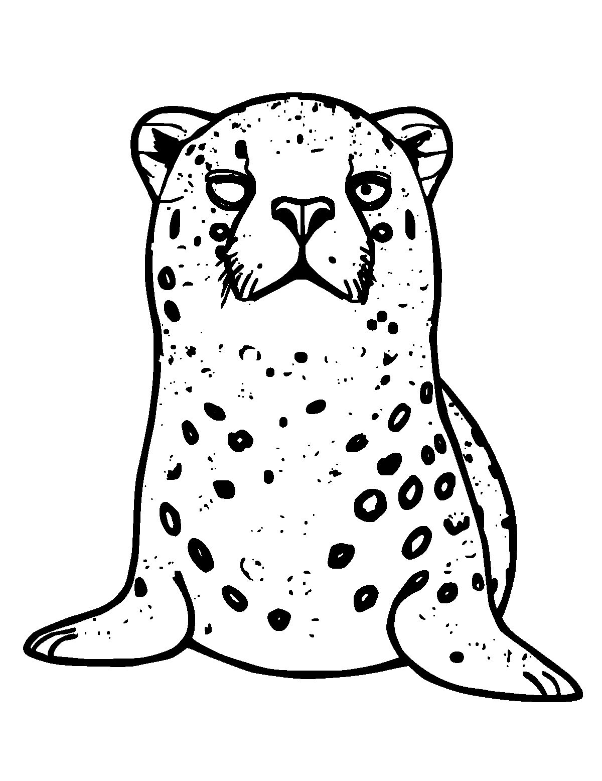 Line-art coloring page of Leopard Seal, thick outlines, centered