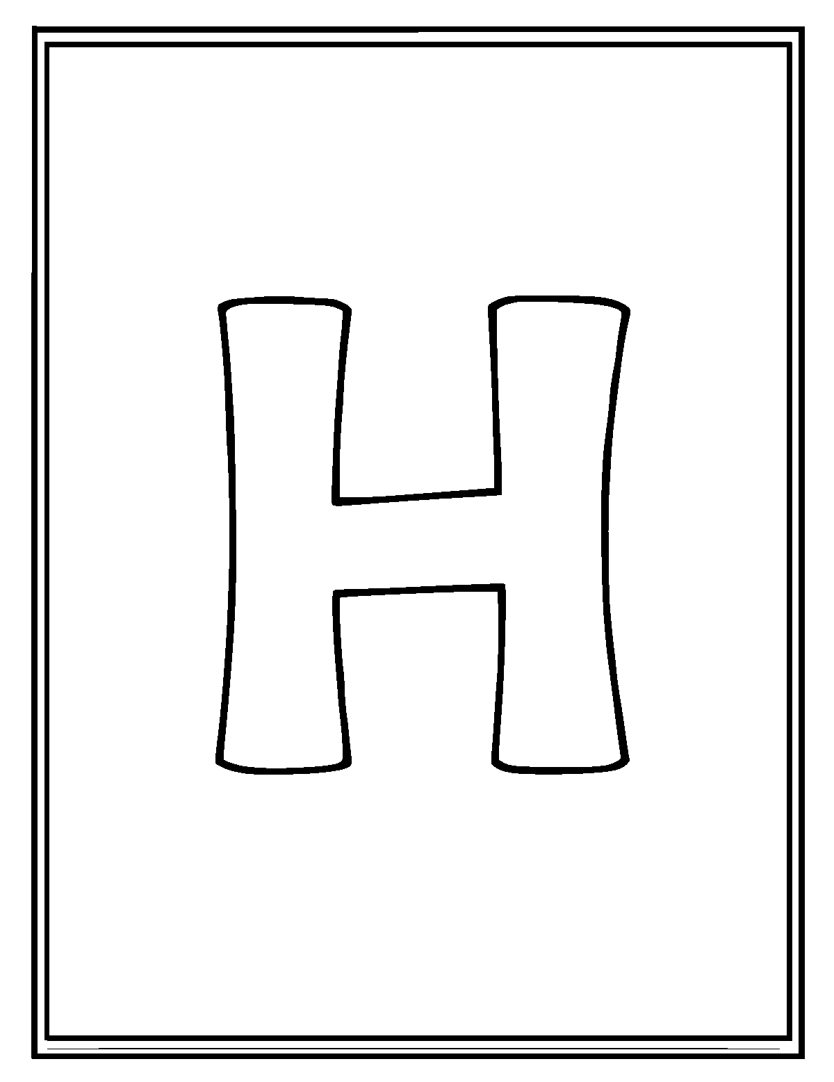 Line-art coloring page of Letter H, medium outlines, centered