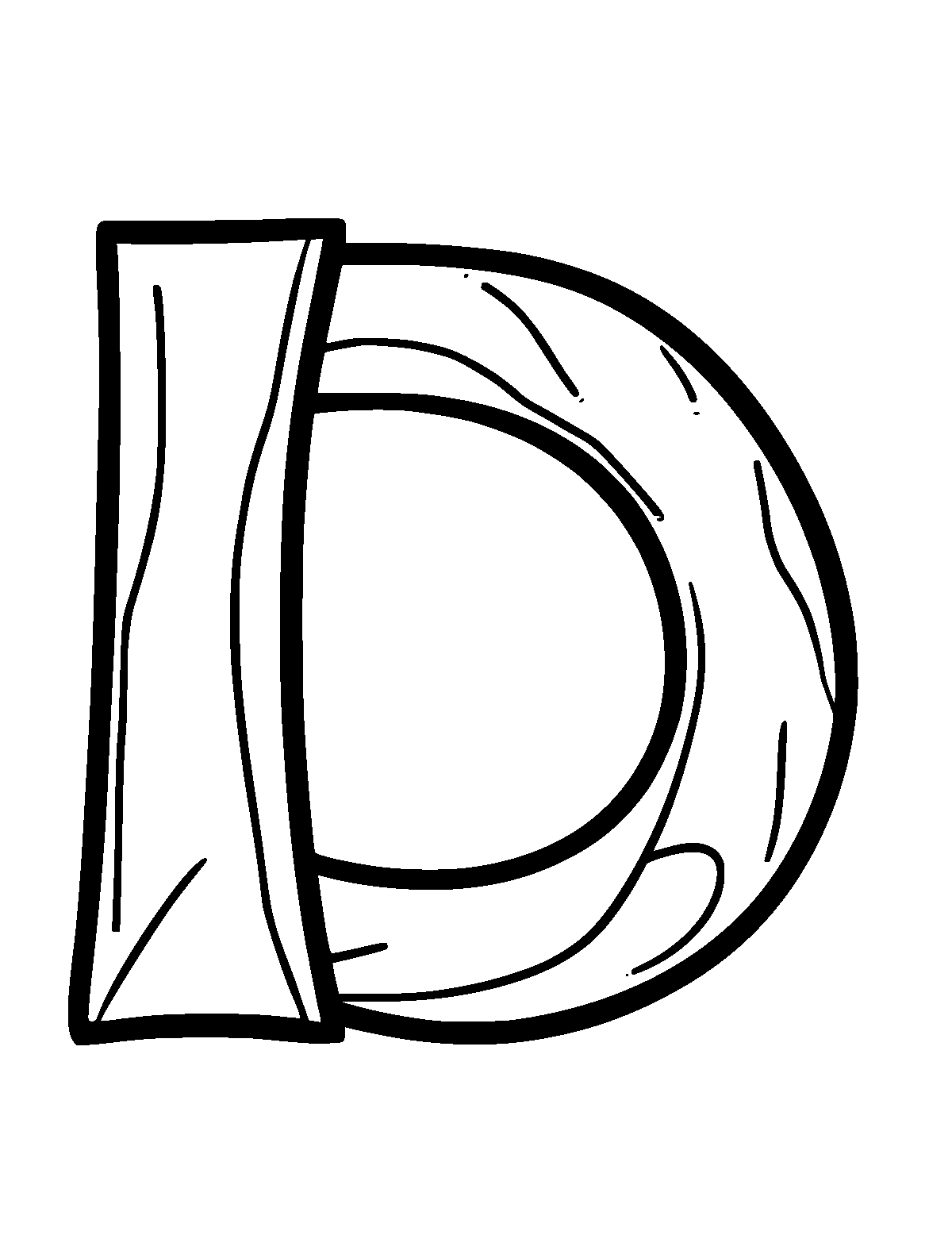 Line-art coloring page of Letter I, thick outlines, centered