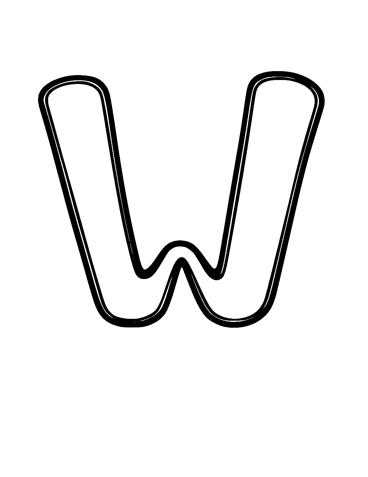 Line-art coloring page of Letter V, thick outlines, centered