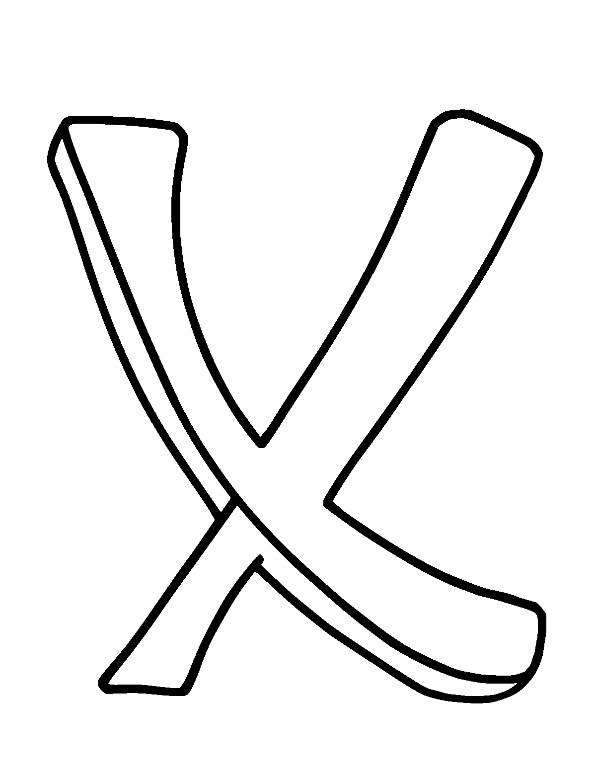Line-art coloring page of Letter X, thick outlines, centered