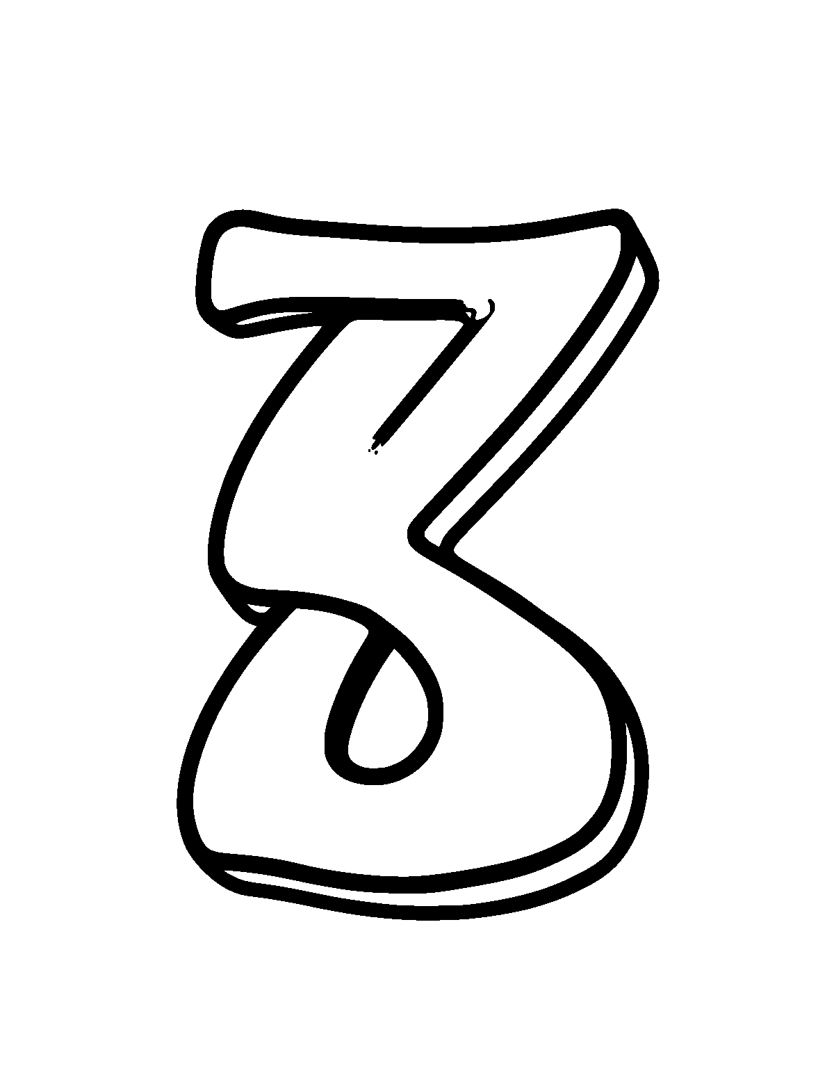 Line-art coloring page of Letter Z, thick outlines, centered