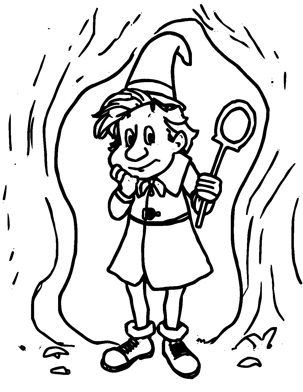 Line-art coloring page of Lewis Carroll, thick outlines, centered
