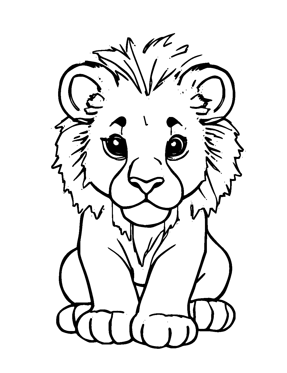 Line-art coloring page of Lion Cub, medium outlines, centered