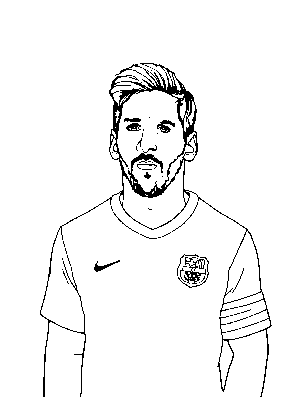 Line-art coloring page of Lionel Messi, medium outlines, centered