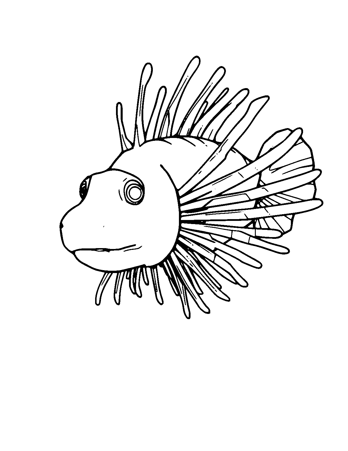 Line-art coloring page of Lionfish, medium outlines, centered