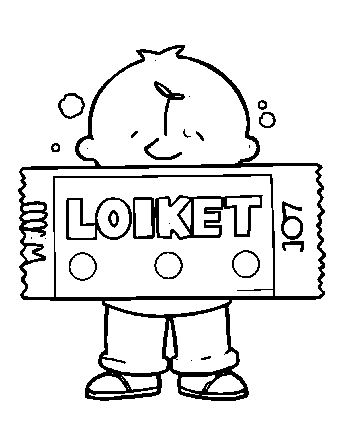 Line-art coloring page of Lottery Ticket, thick outlines, centered
