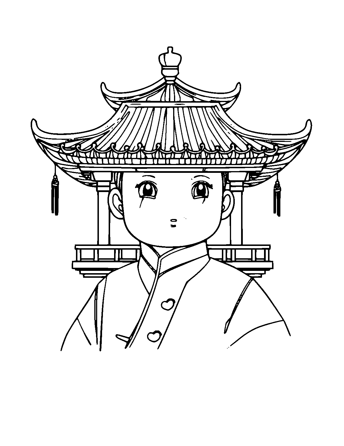 Line-art coloring page of Lu Xun, medium outlines, centered