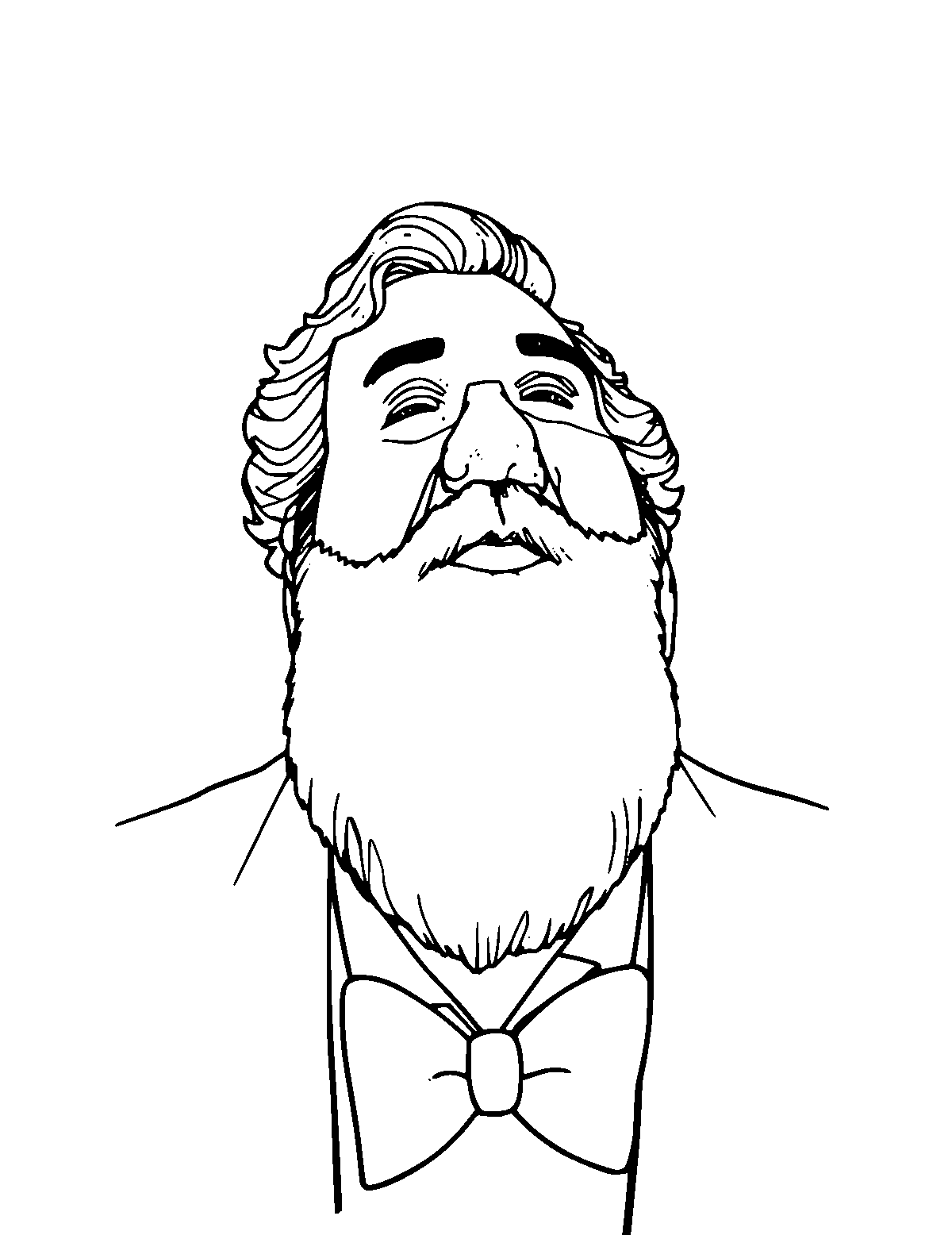 Line-art coloring page of Luciano Pavarotti, medium outlines, centered