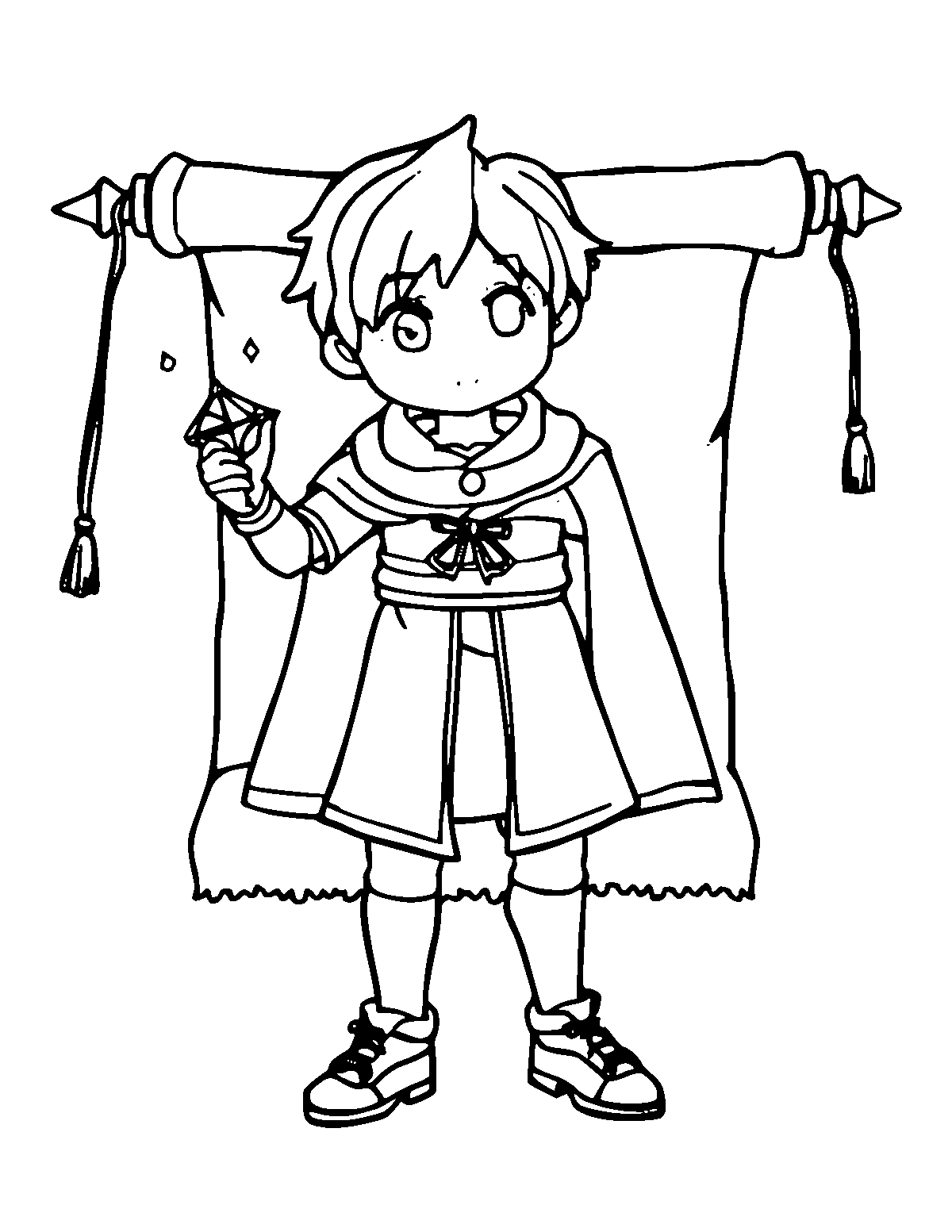 Line-art coloring page of Magic Scroll, medium outlines, centered