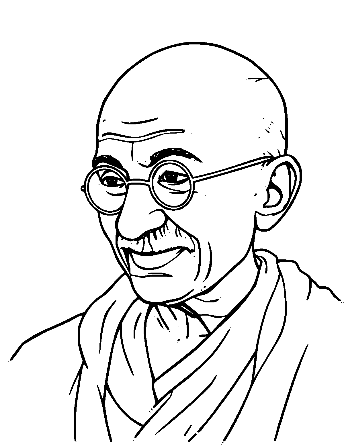 Line-art coloring page of Mahatma Gandhi, medium outlines, centered