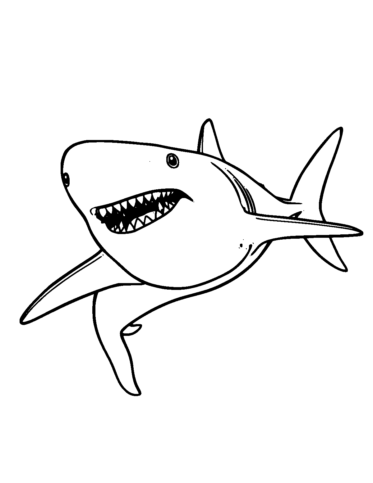 Line-art coloring page of Mako Shark, medium outlines, centered