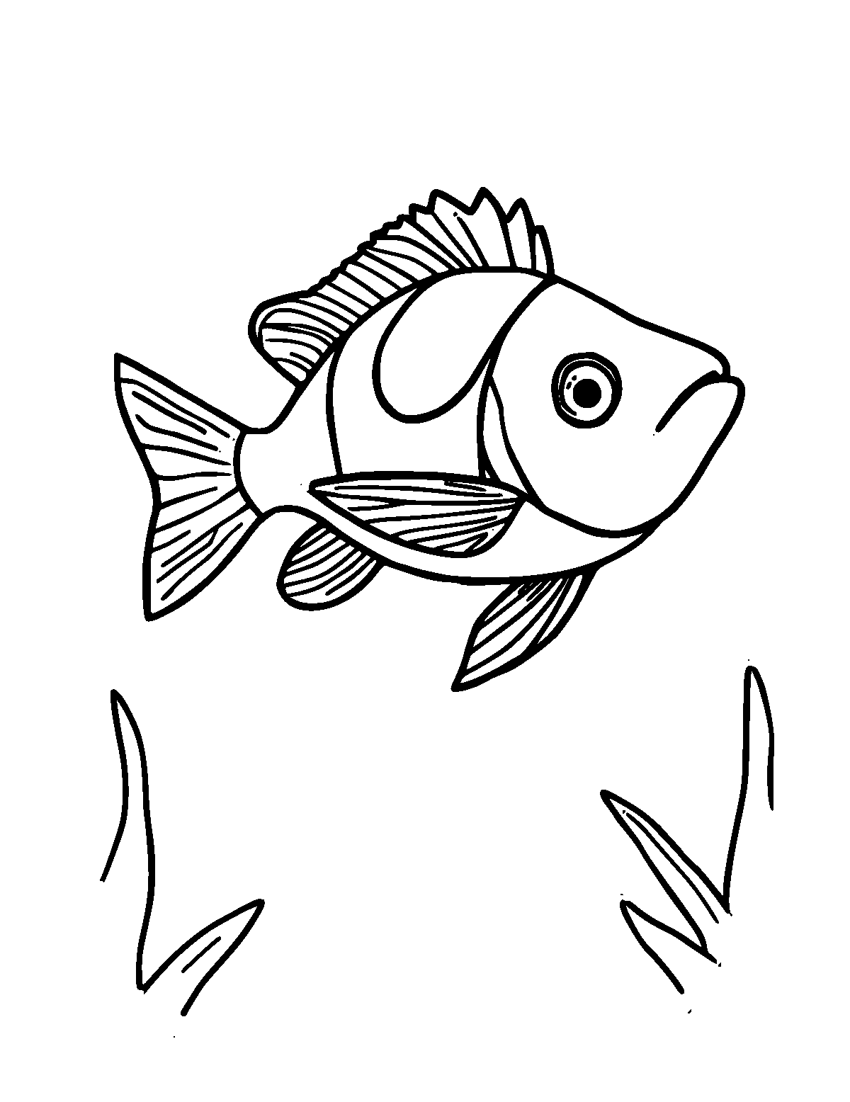 Line-art coloring page of Mandarinfish, medium outlines, centered