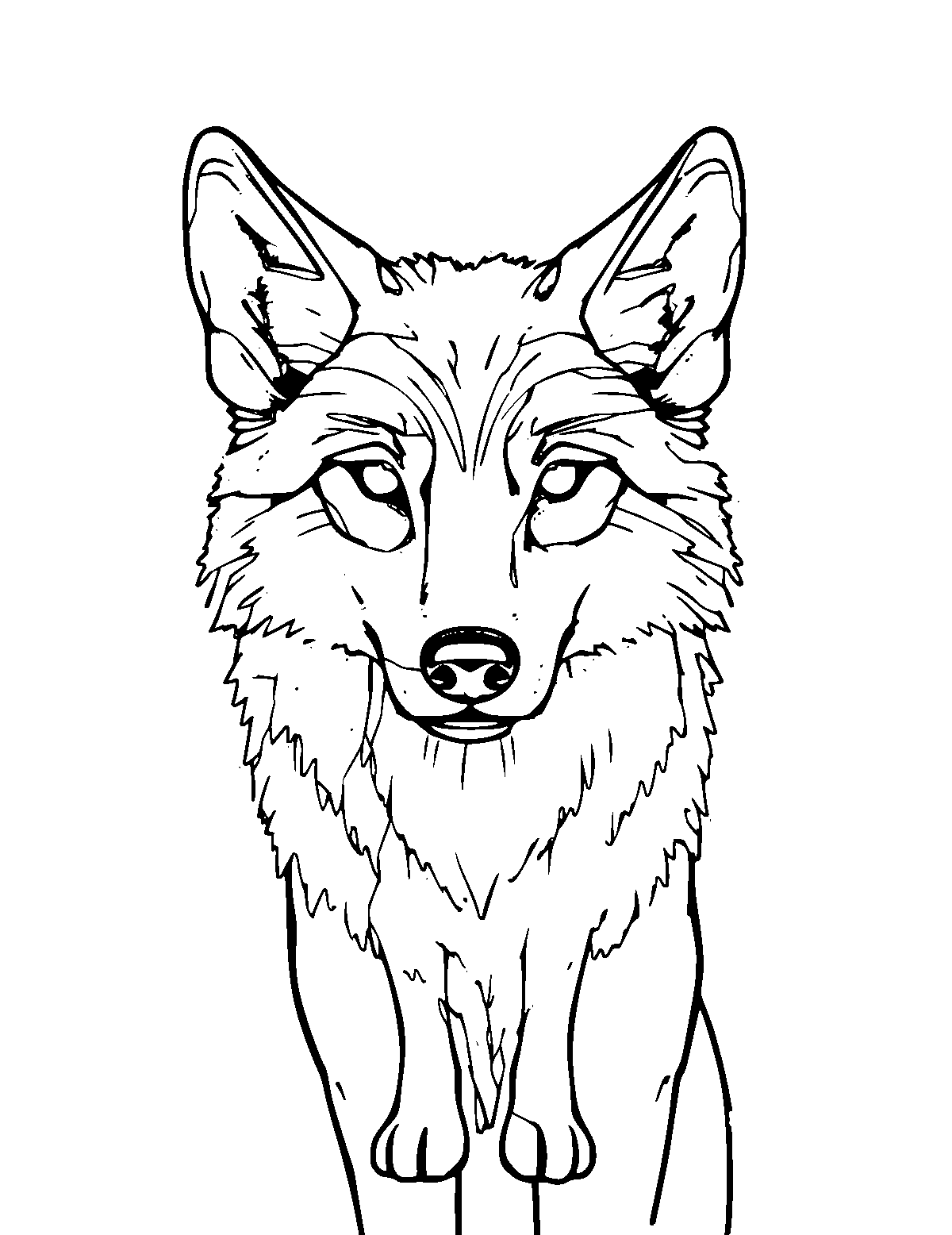 Line-art coloring page of Maned Wolf, medium outlines, centered