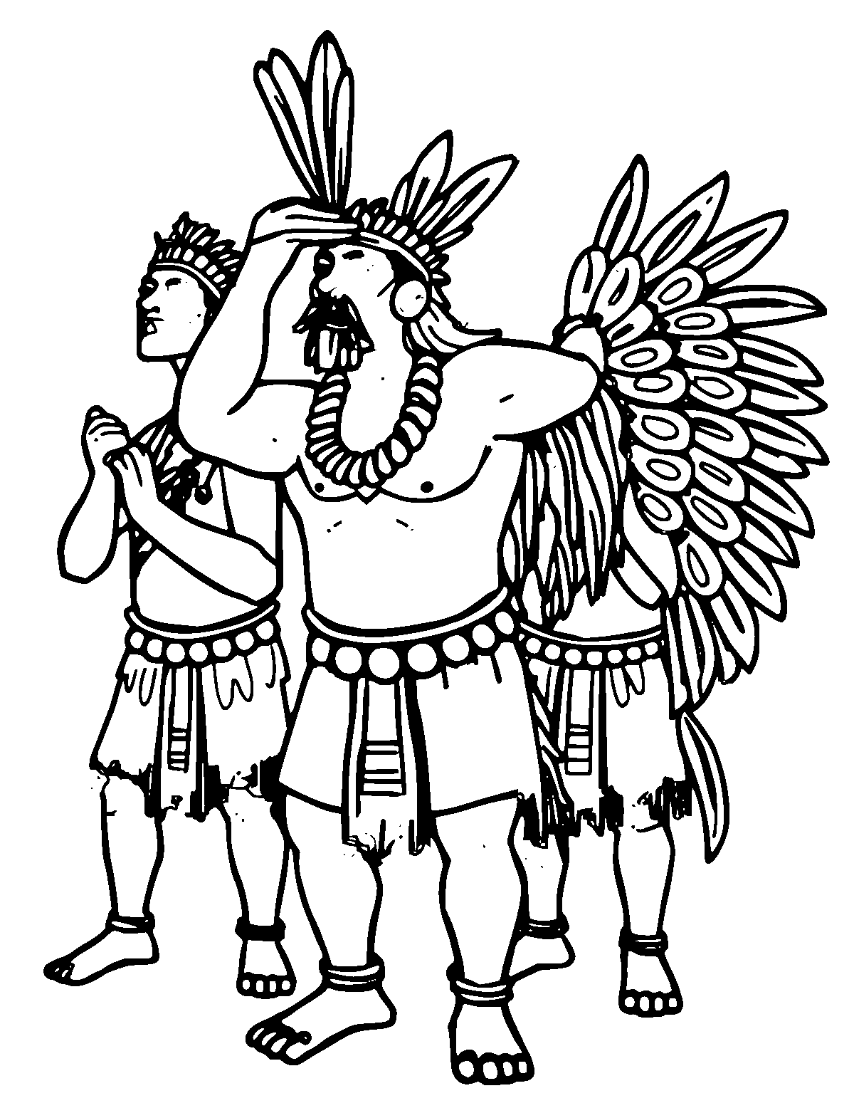 Line-art coloring page of Maori Haka, medium outlines, centered