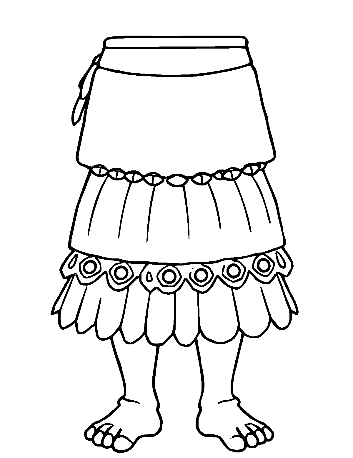 Line-art coloring page of Maori Piupiu Skirt, medium outlines, centered