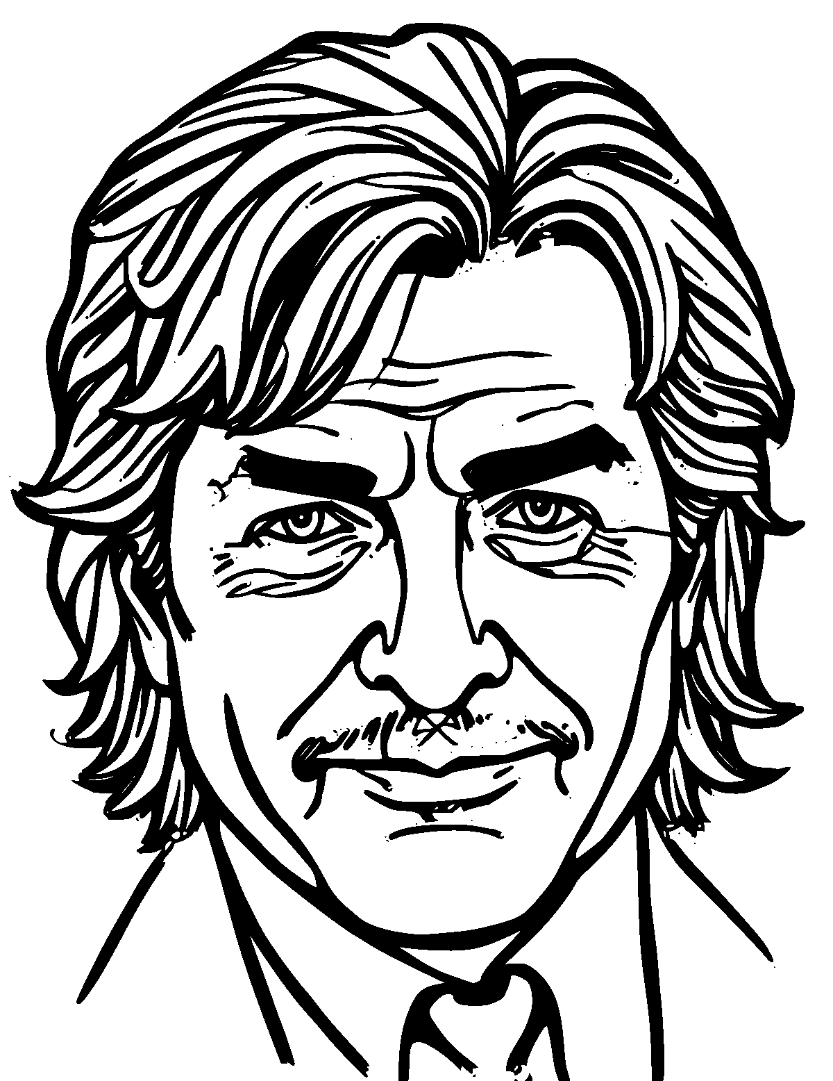 Line-art coloring page of Marcello Mastroianni, thick outlines, centered