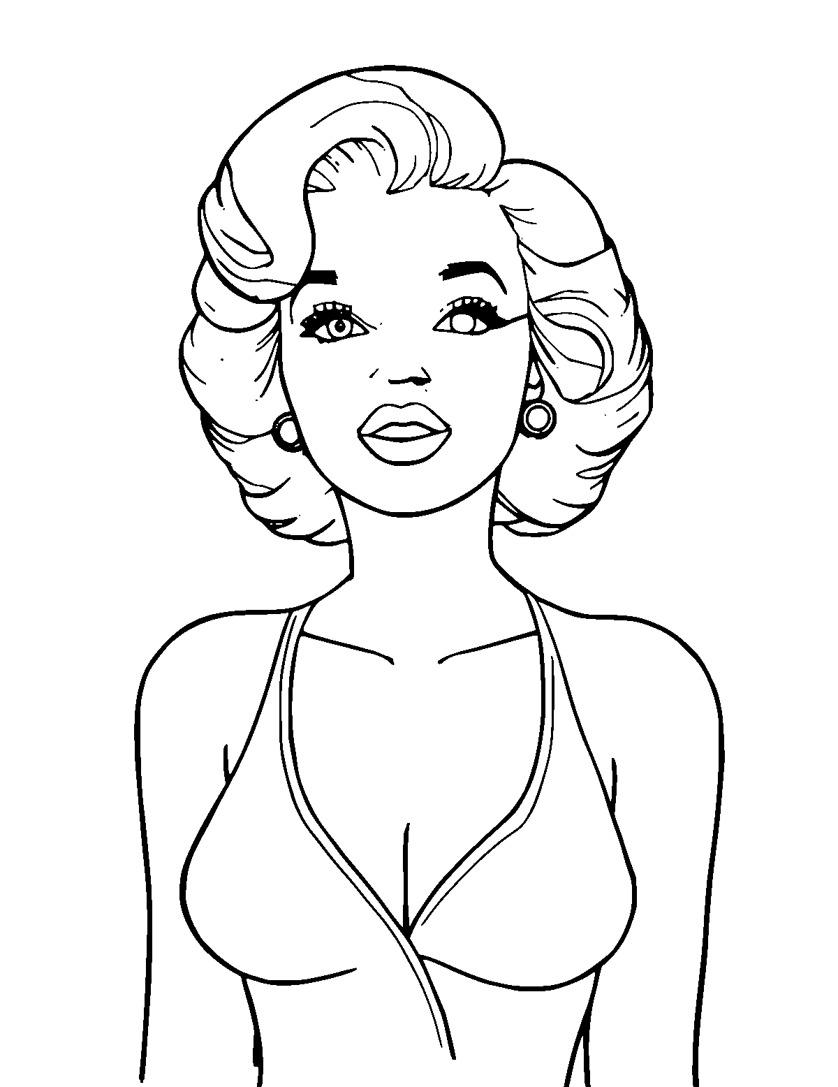 Line-art coloring page of Marilyn Monroe, medium outlines, centered