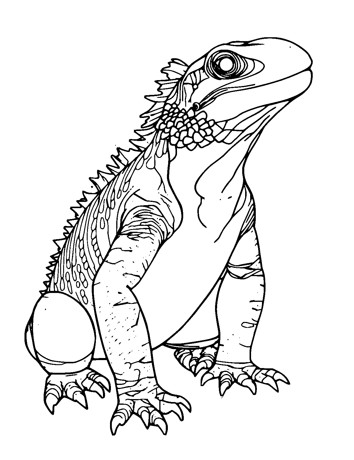 Line-art coloring page of Marine Iguana, medium outlines, centered
