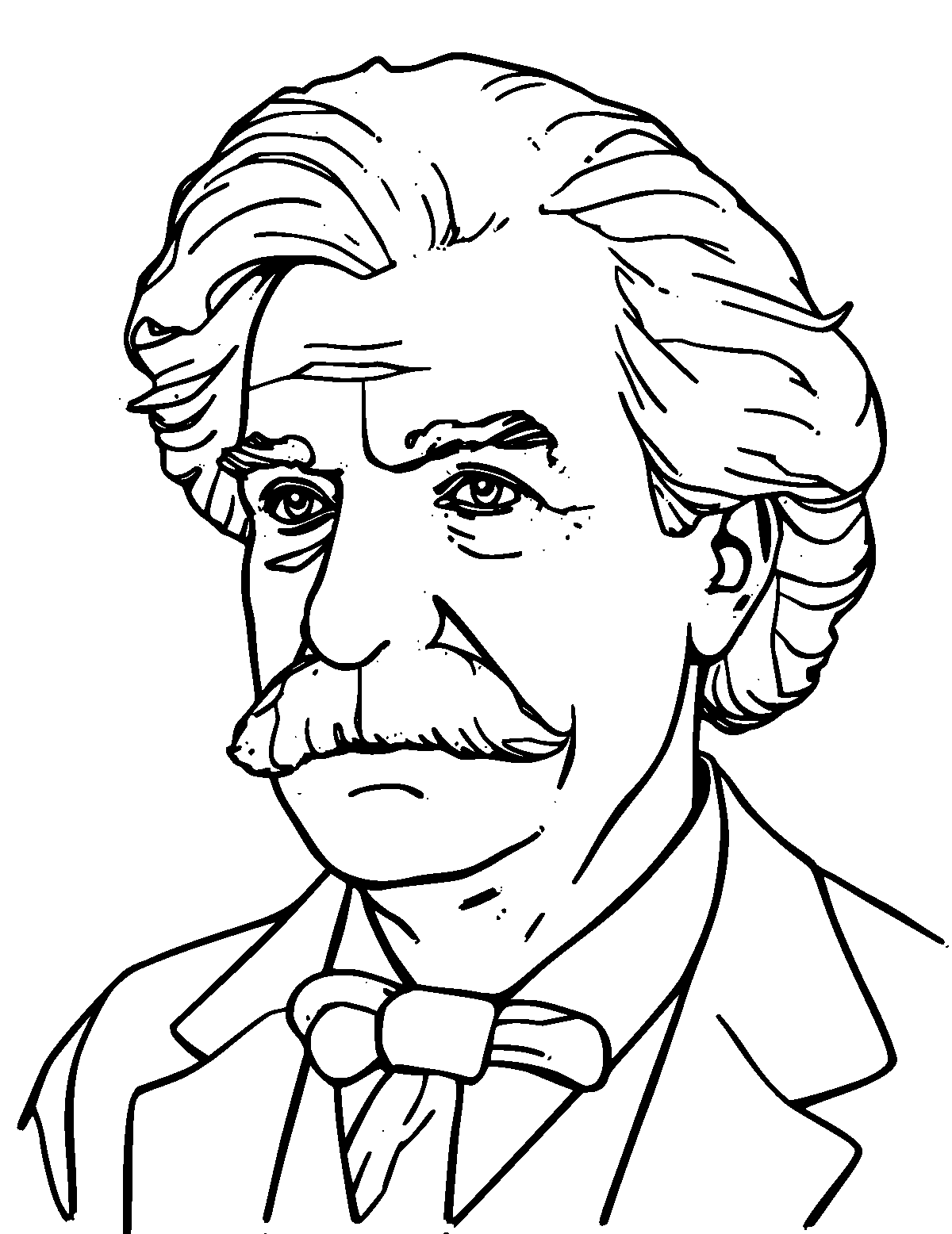 Line-art coloring page of Mark Twain, medium outlines, centered