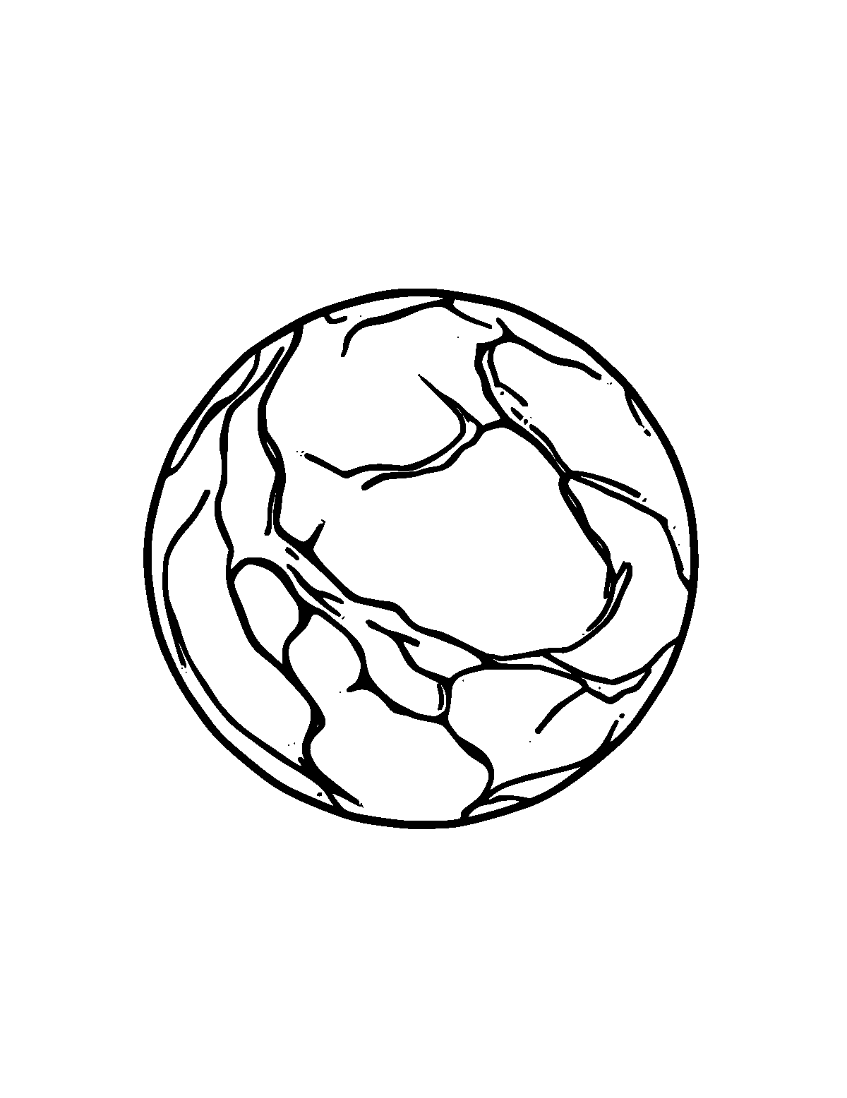 Line-art coloring page of Mars, thick outlines, centered