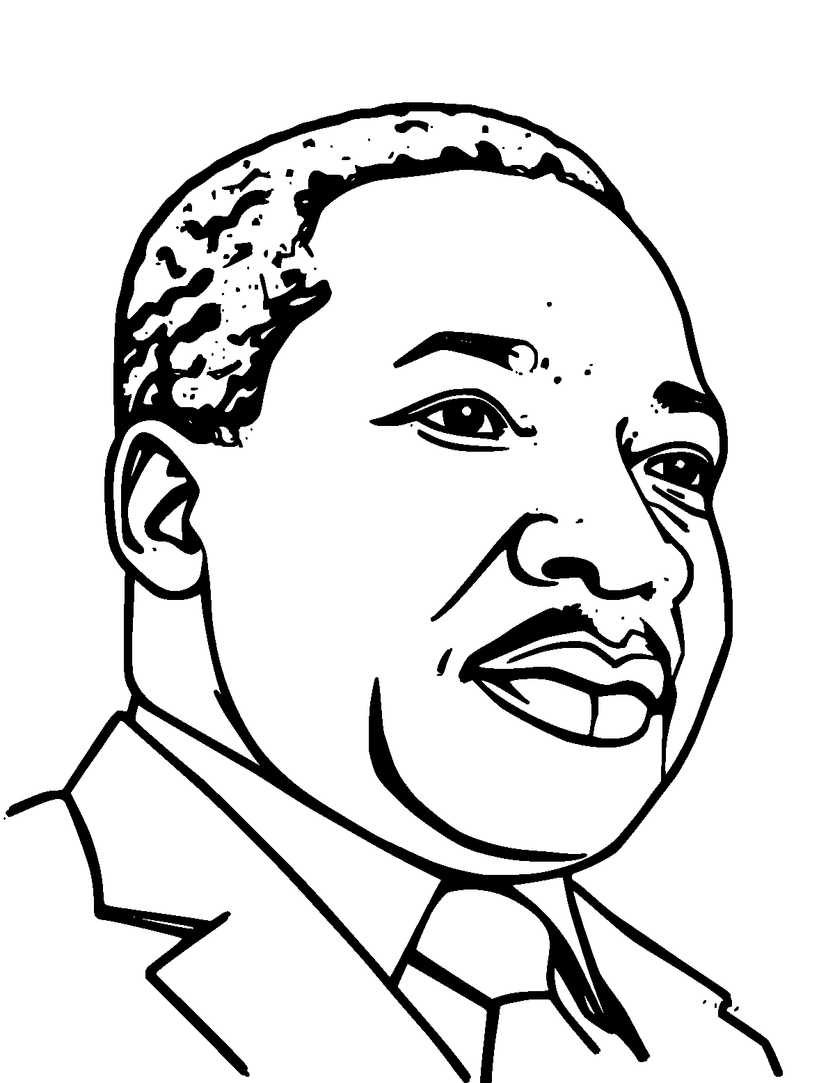 Line-art coloring page of Martin Luther King Jr., thick outlines, centered