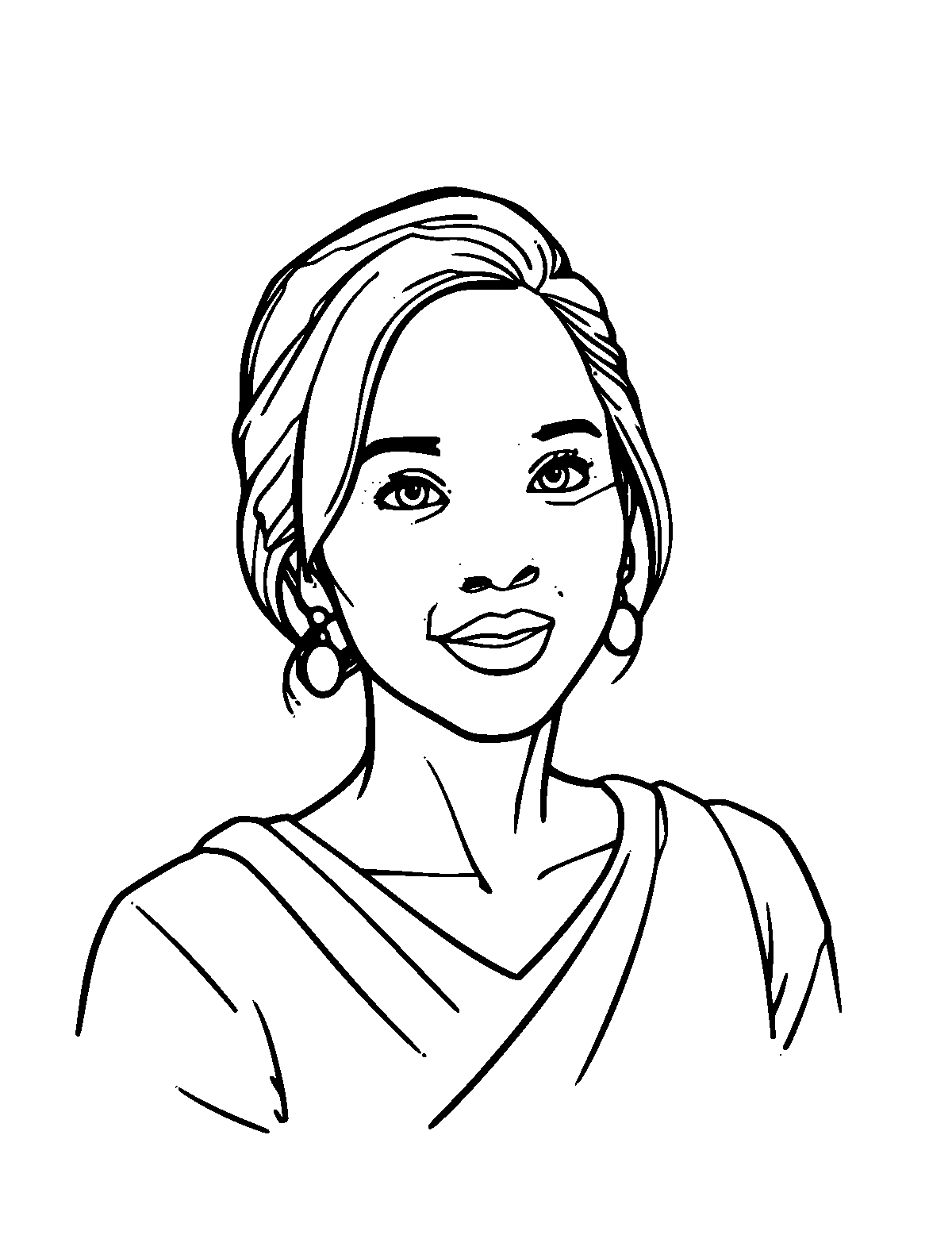 Line-art coloring page of Mary Kom, medium outlines, centered
