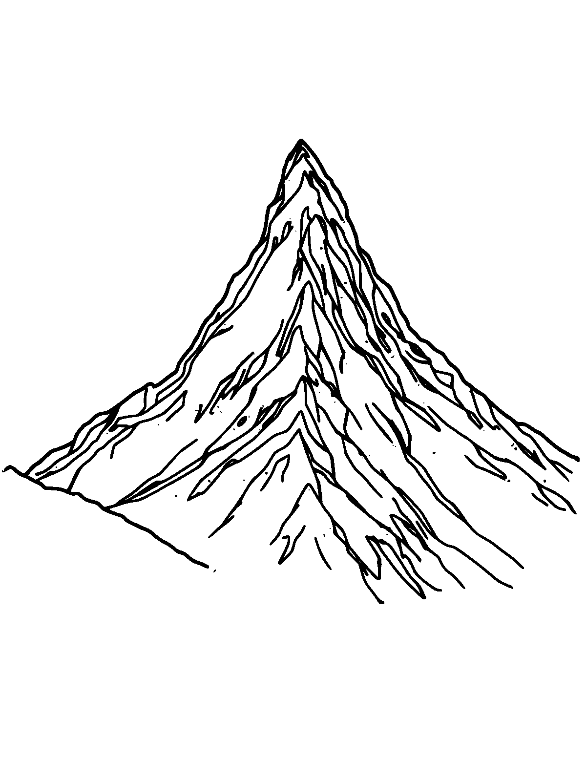 Line-art coloring page of Matterhorn Mountain, medium outlines, centered