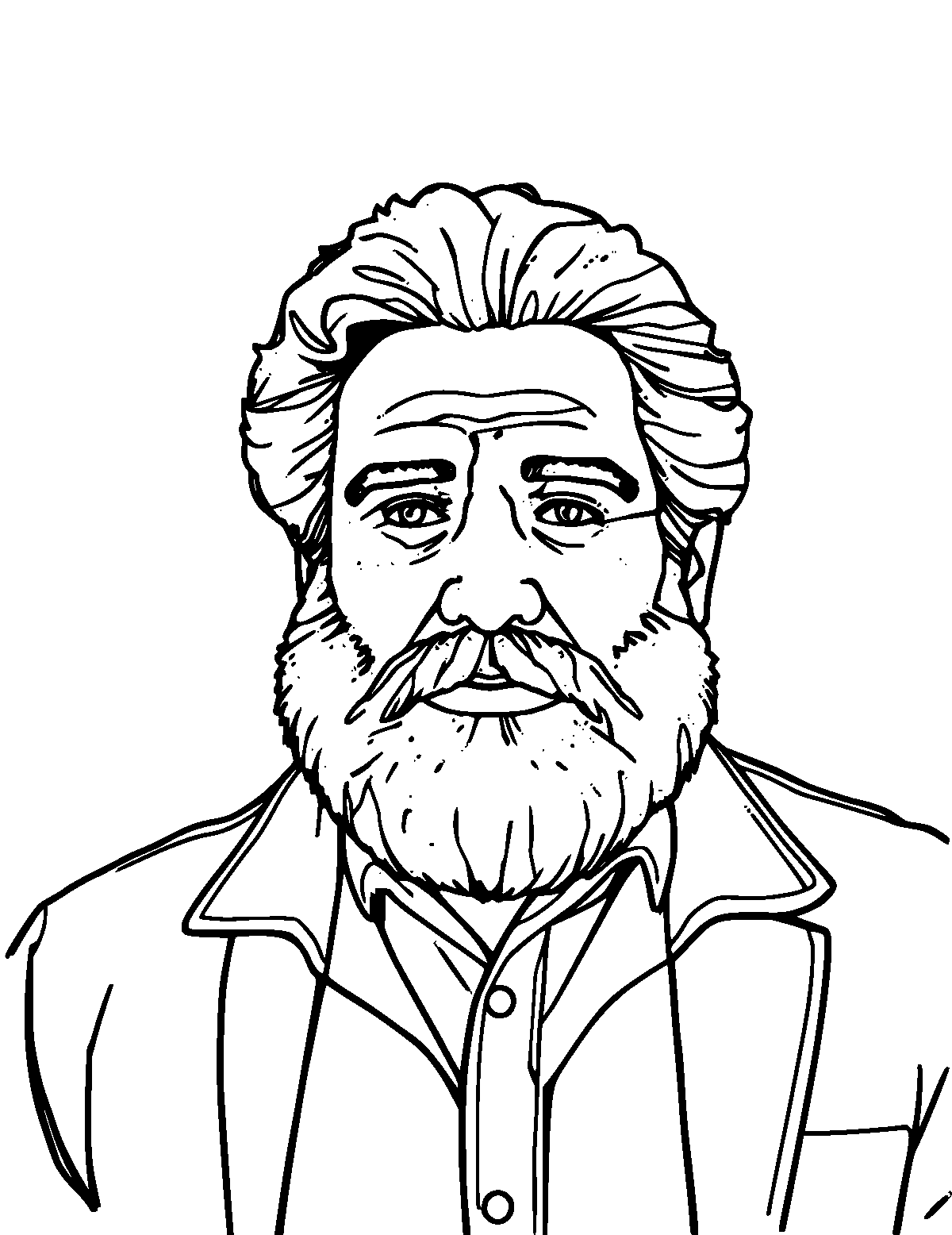 Line-art coloring page of Matthew Henson, medium outlines, centered
