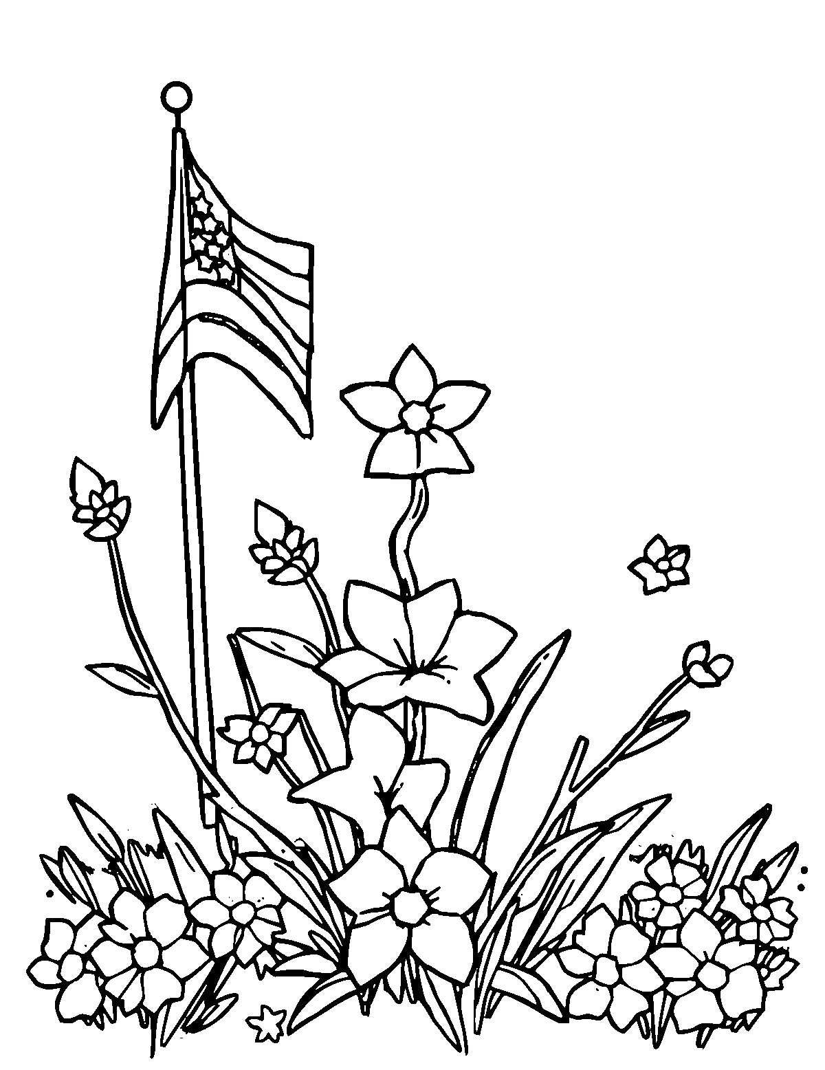 Line-art coloring page of Memorial Day, medium outlines, centered