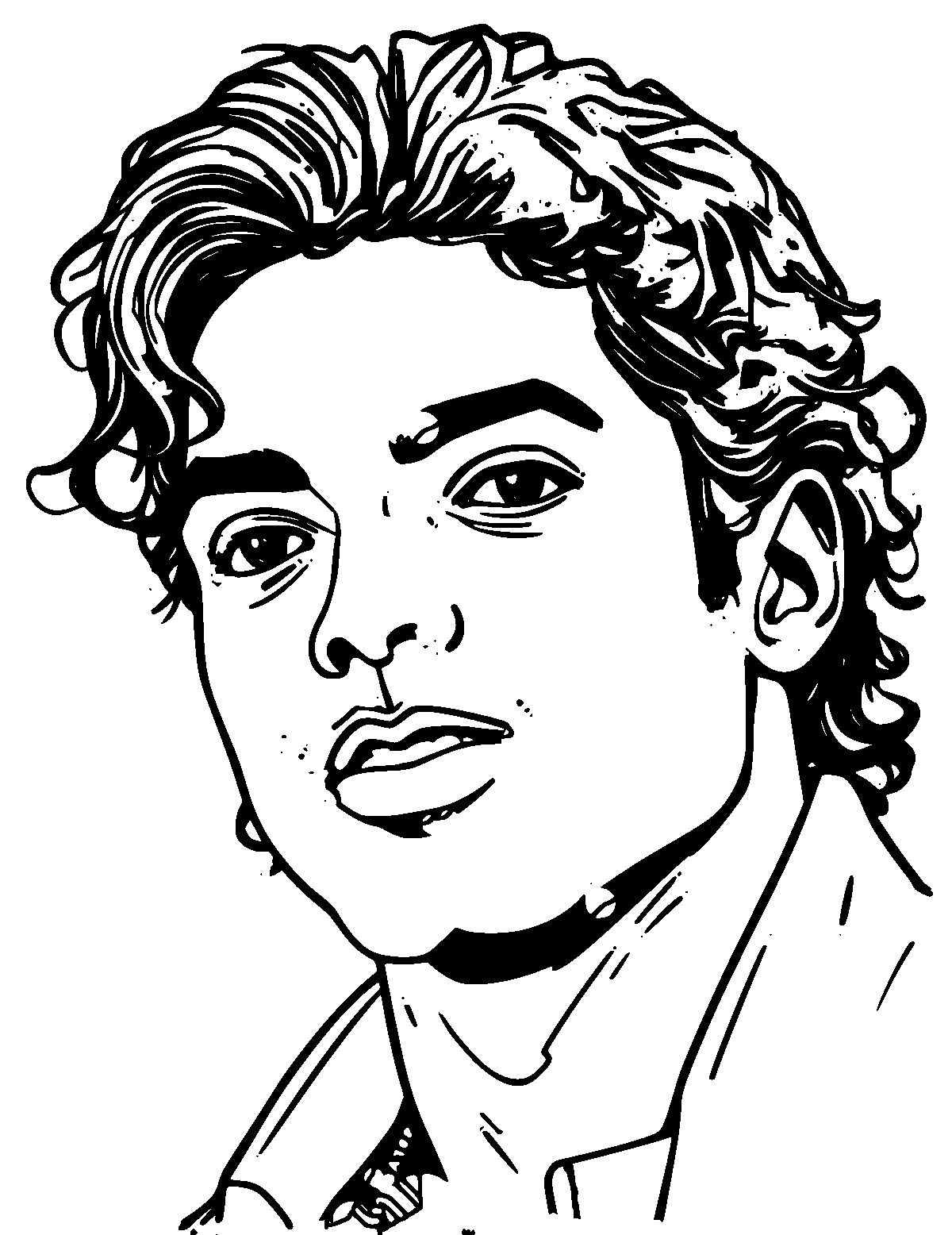 Line-art coloring page of Michael Jackson, thick outlines, centered
