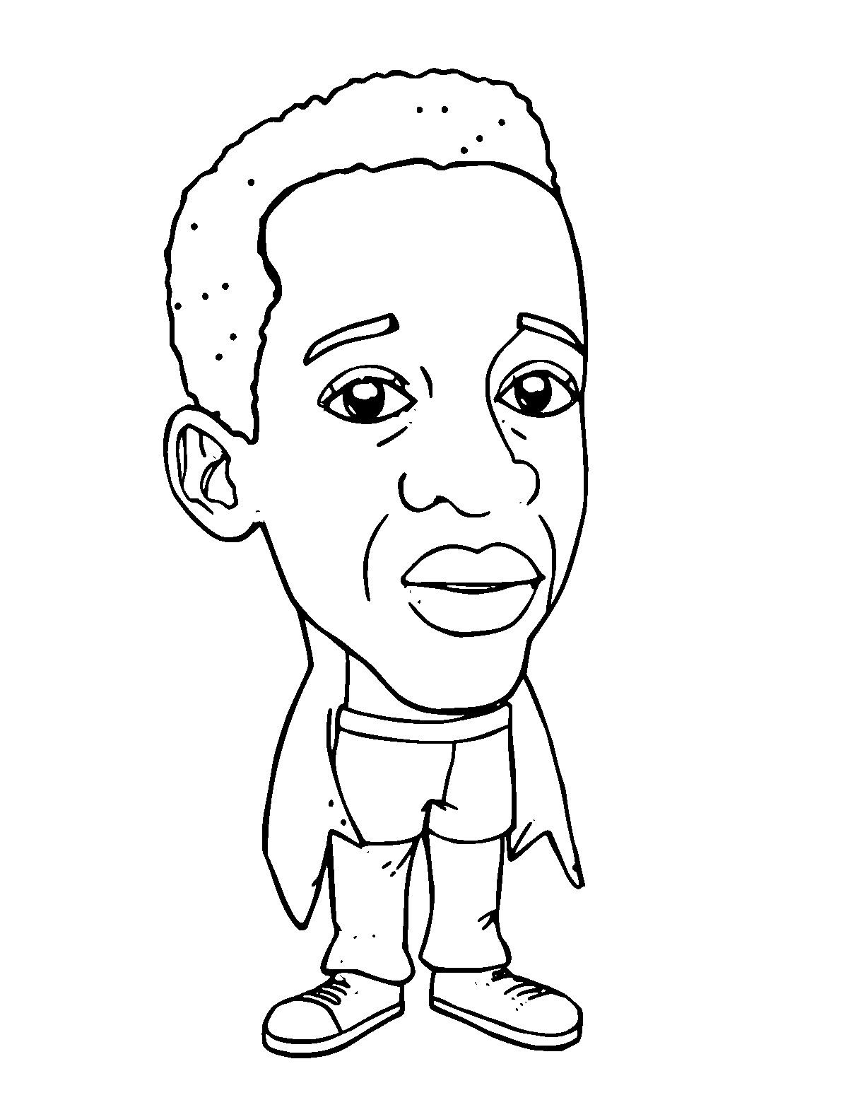 Line-art coloring page of Miles Davis, medium outlines, centered