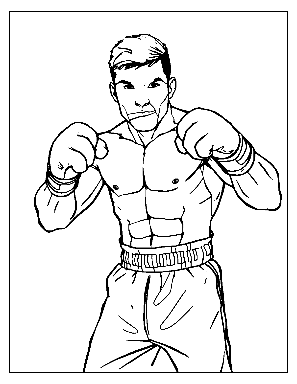 Line-art coloring page of Mixed Martial Artist, medium outlines, centered