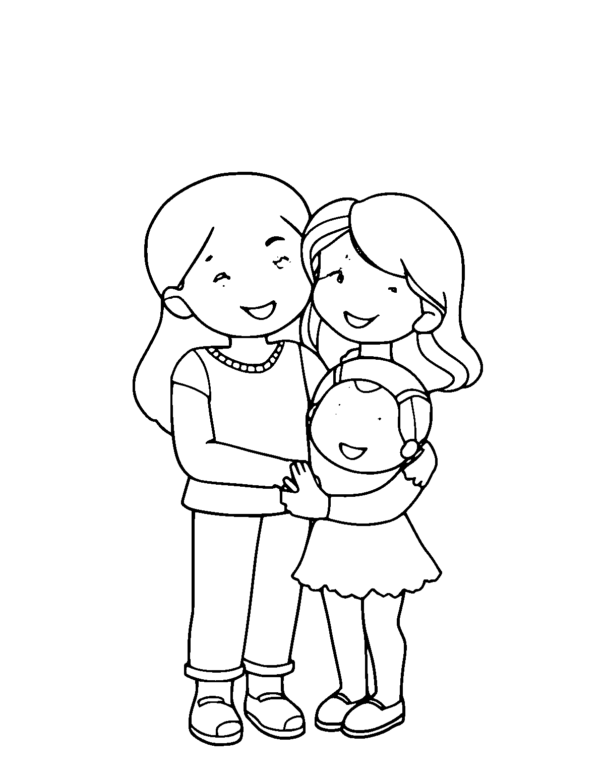 Line-art coloring page of Mom, medium outlines, centered