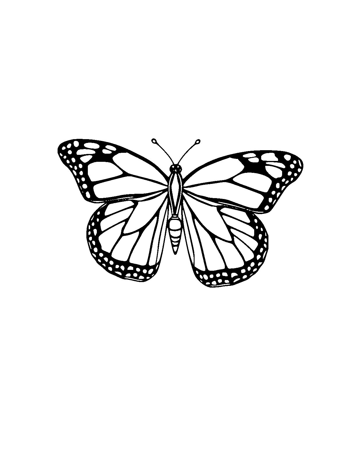 Line-art coloring page of Monarch Butterfly, medium outlines, centered