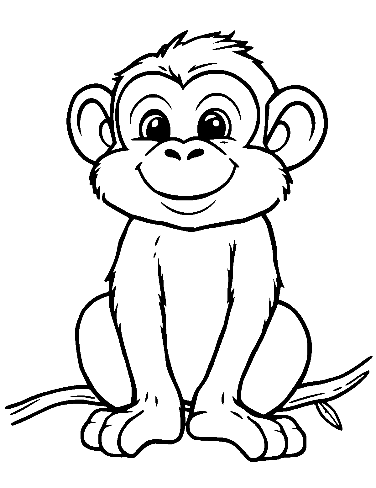 Line-art coloring page of Monkey, thick outlines, centered
