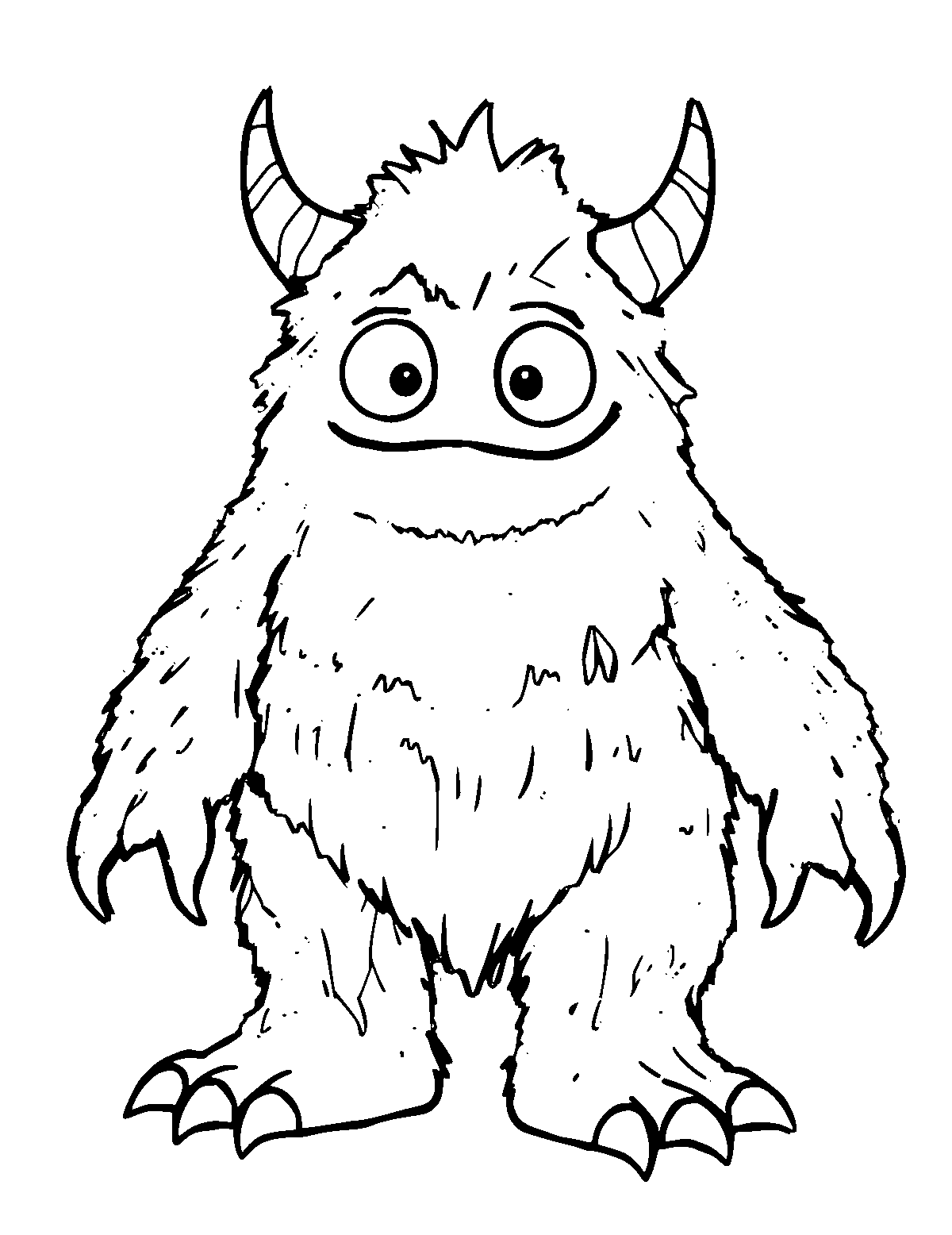 Line-art coloring page of Monster, medium outlines, centered