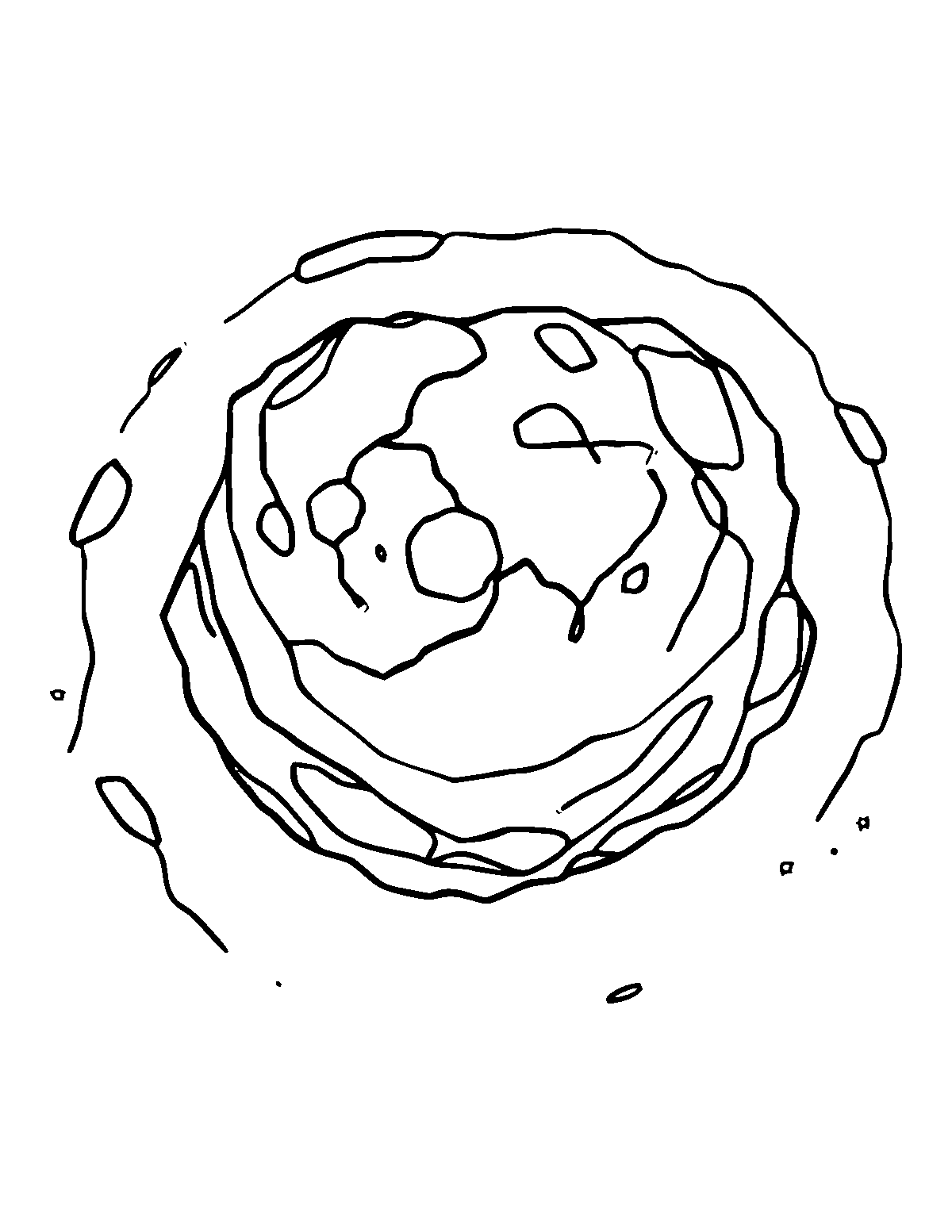 Line-art coloring page of Moon Crater, medium outlines, centered