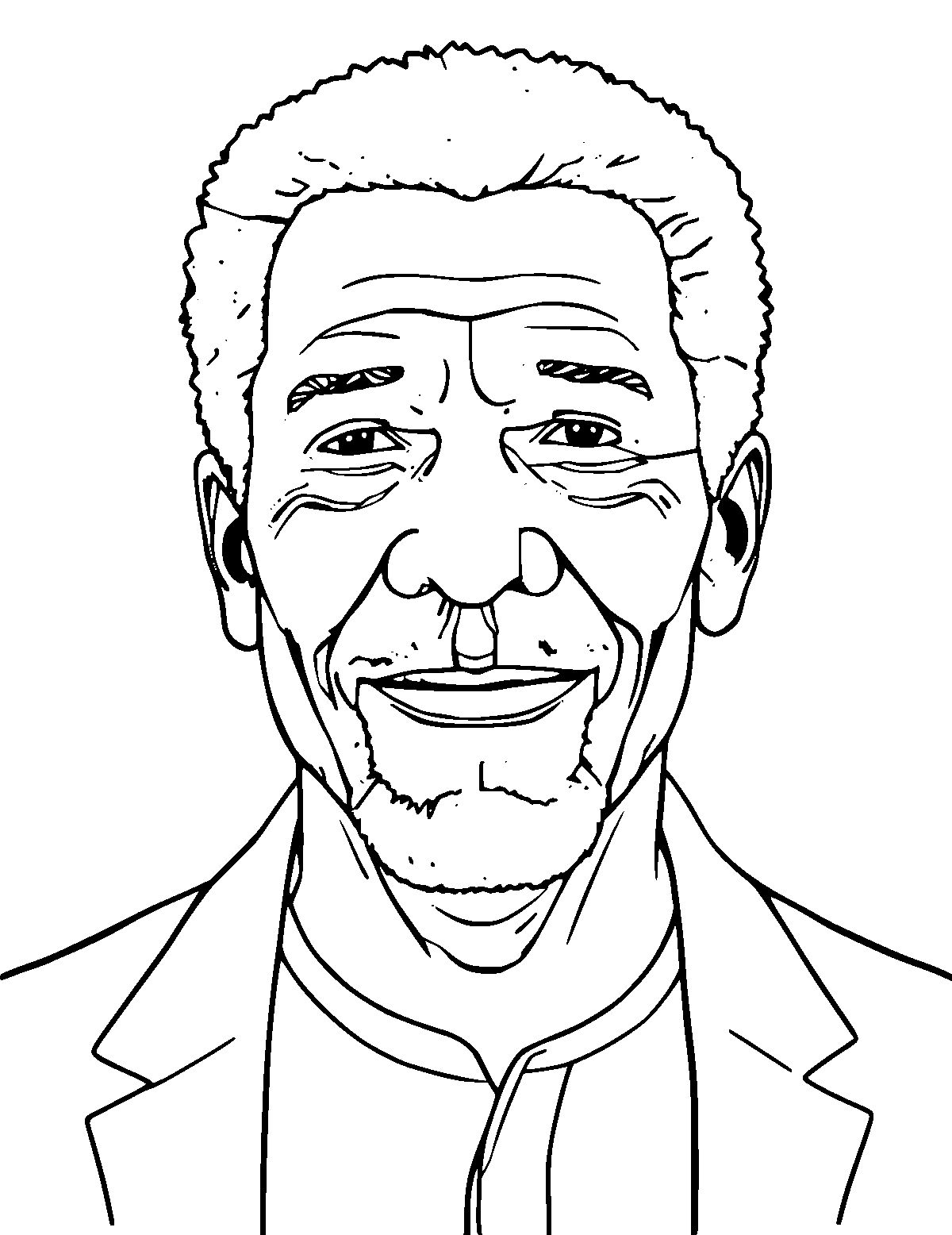 Line-art coloring page of Morgan Freeman, medium outlines, centered