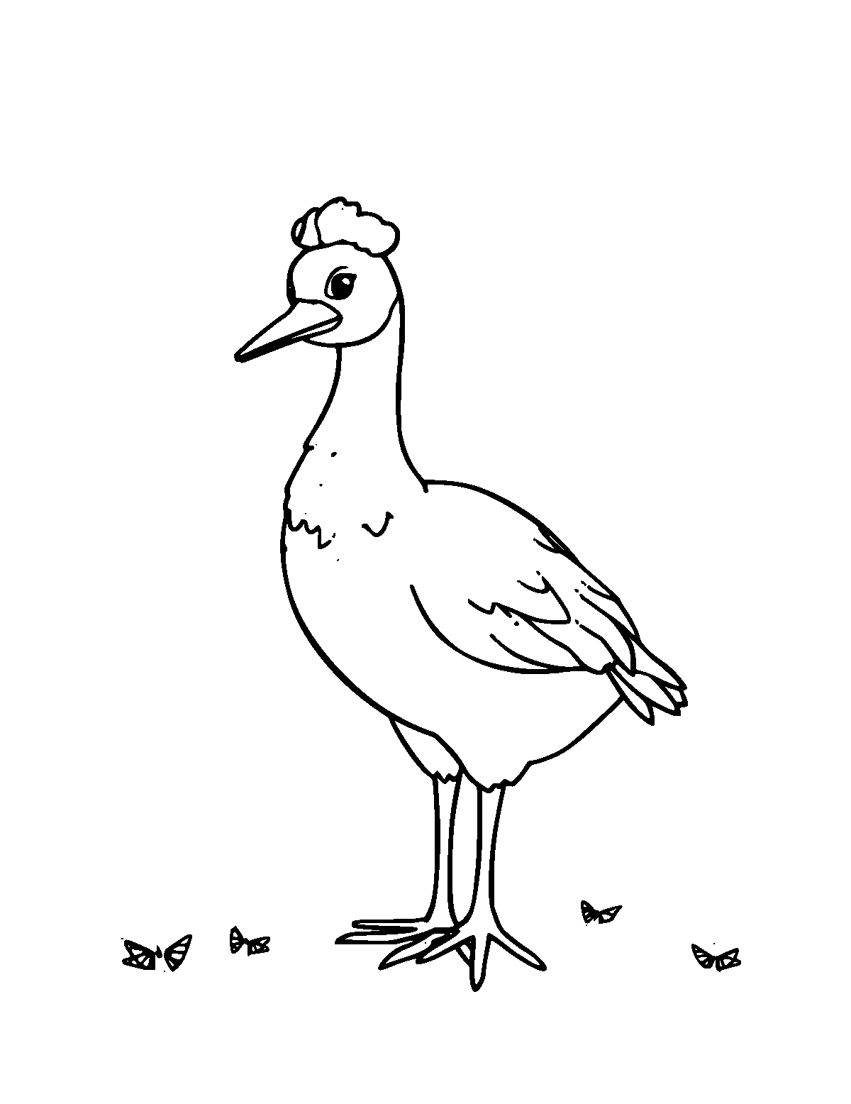 Line-art coloring page of Mother Goose, medium outlines, centered