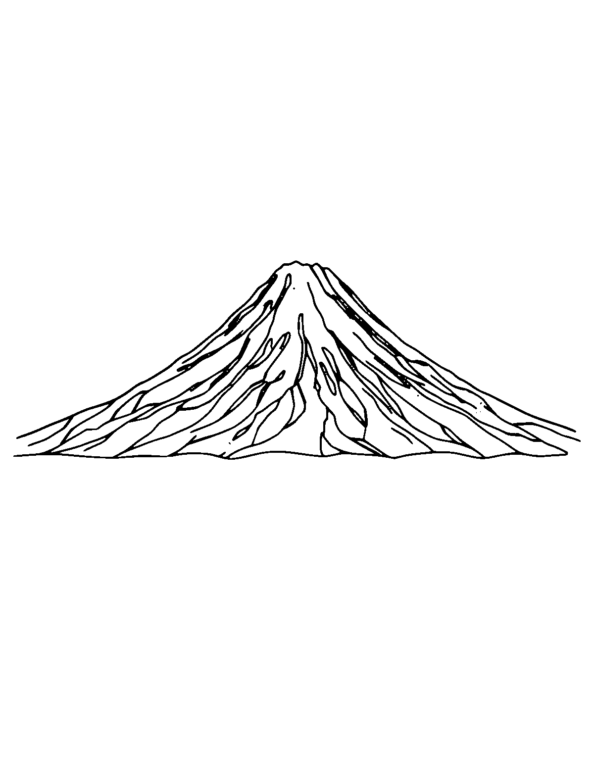 Line-art coloring page of Mount Fuji, medium outlines, centered