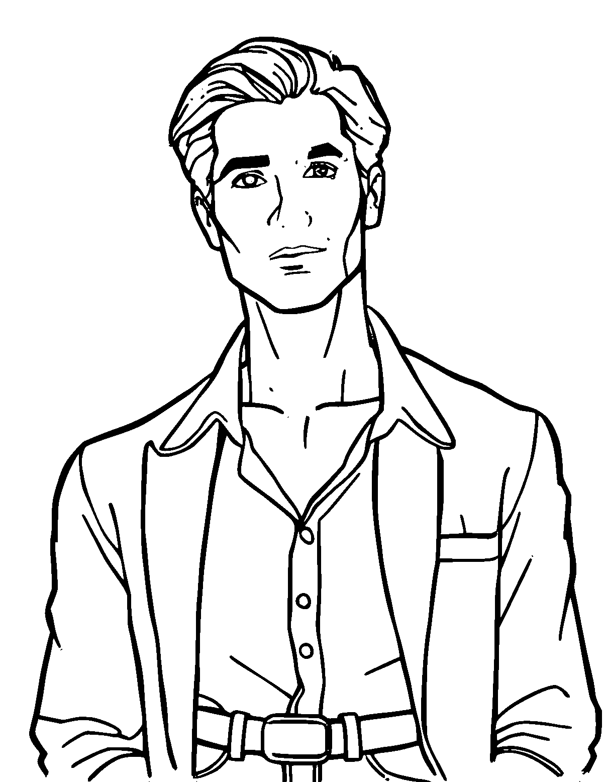 Line-art coloring page of Movie Star, medium outlines, centered