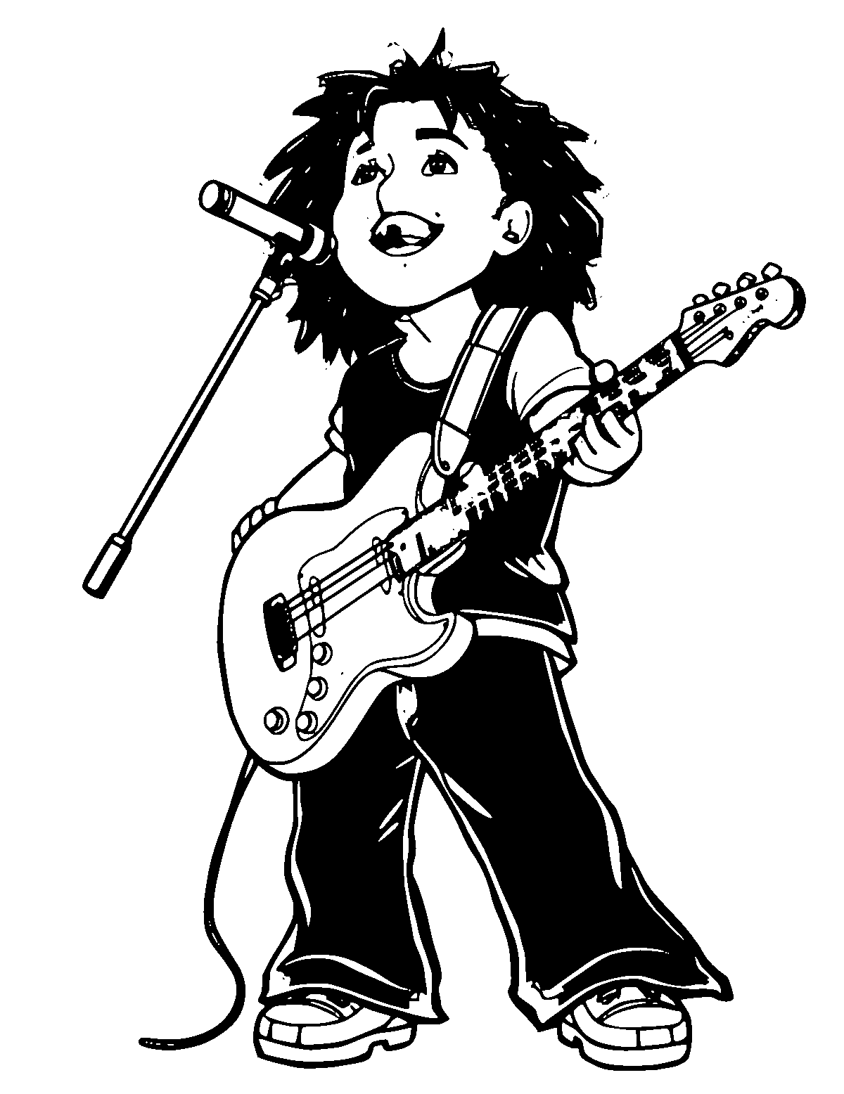 Line-art coloring page of Music Artist, thick outlines, centered