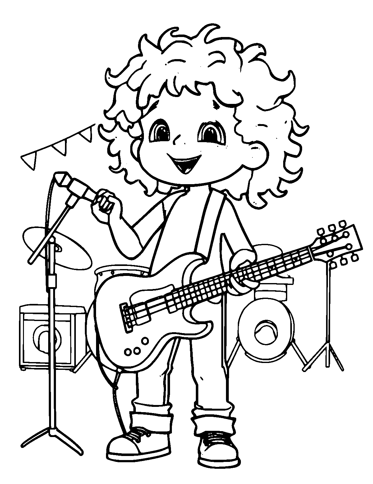 Line-art coloring page of Music Festival, medium outlines, centered