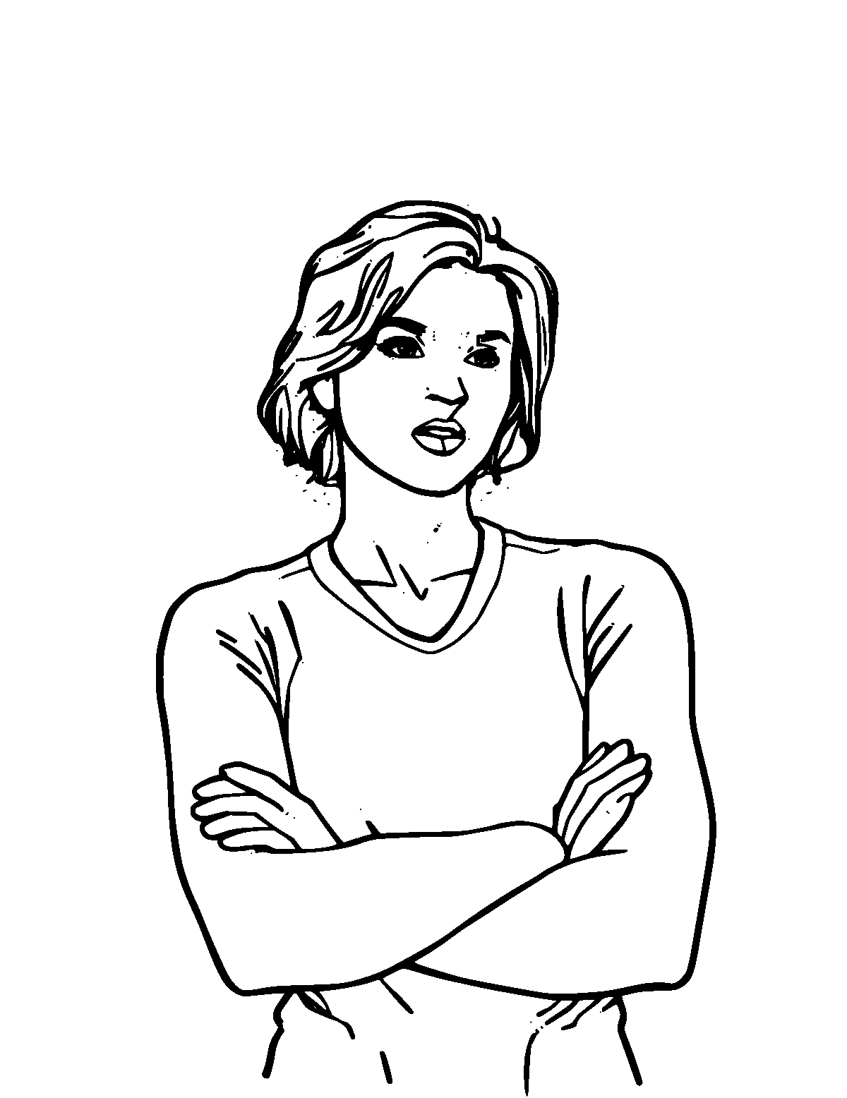 Line-art coloring page of Nadia Comaneci, medium outlines, centered