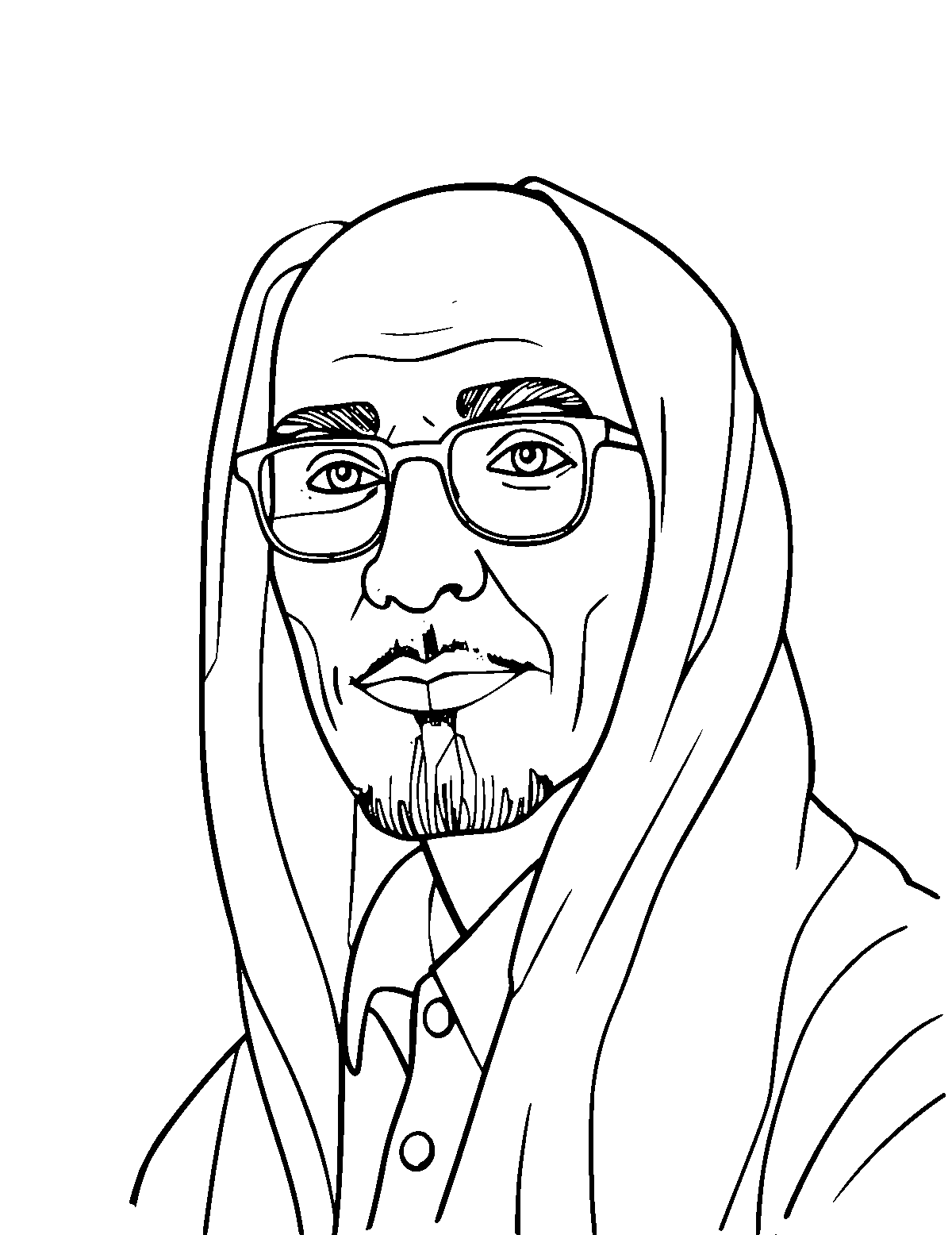 Line-art coloring page of Naguib Mahfouz, medium outlines, centered