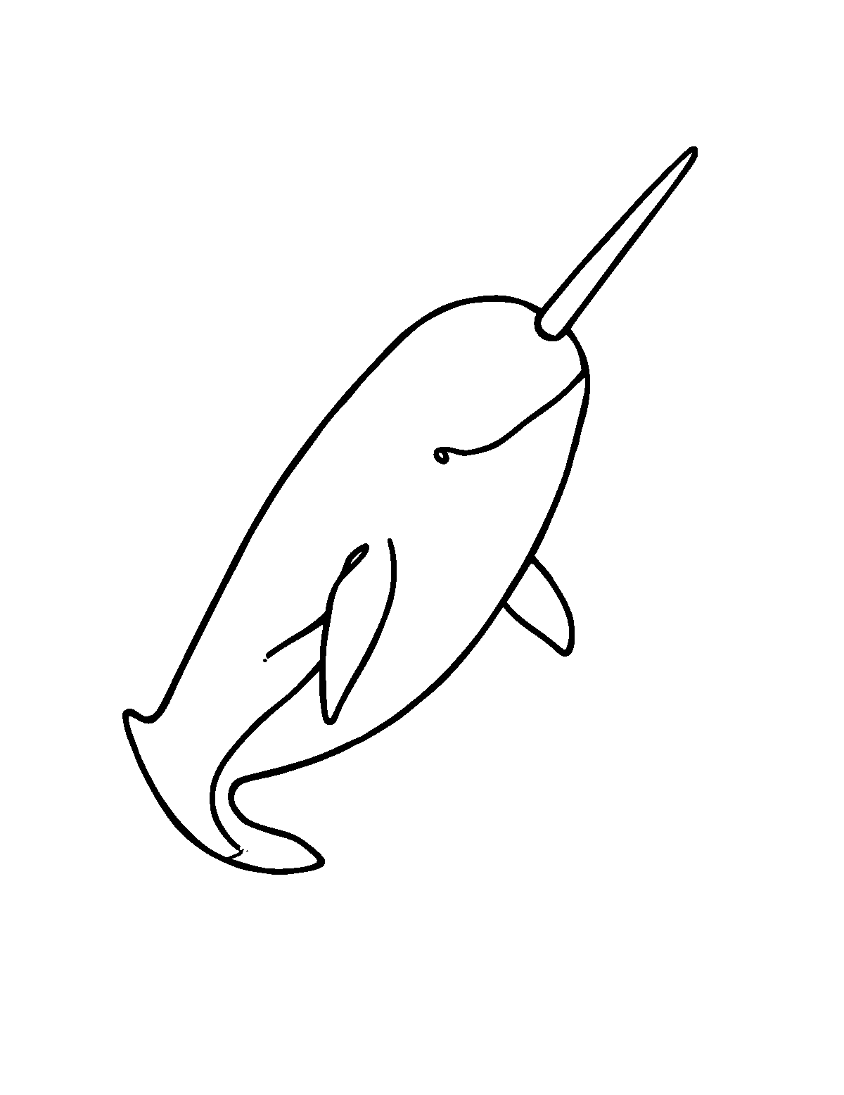 Line-art coloring page of Narwhal, medium outlines, centered