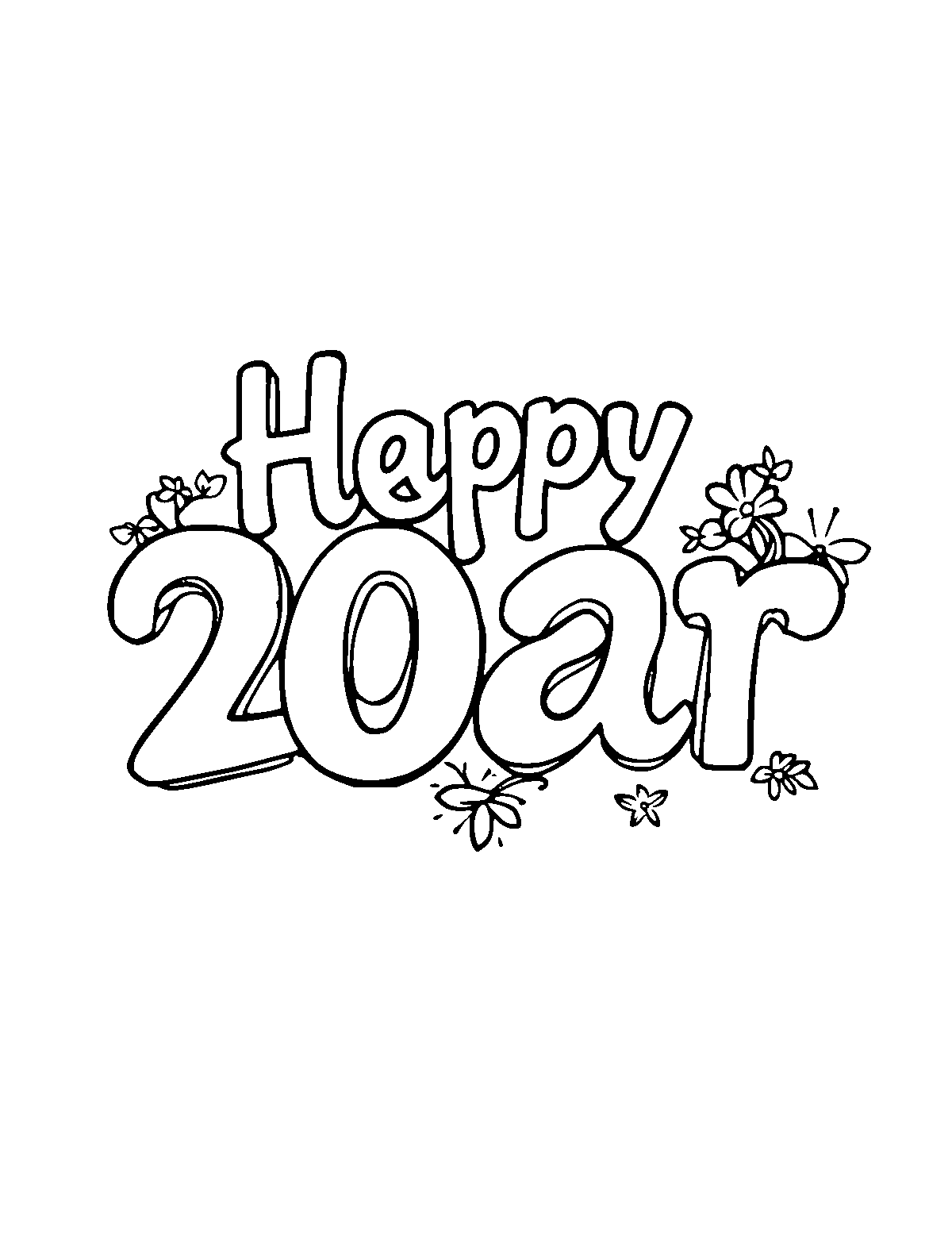 Line-art coloring page of New Year, medium outlines, centered